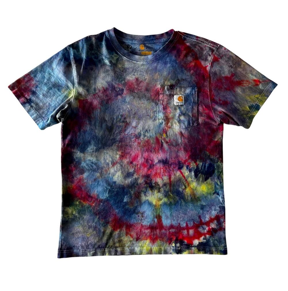 Rainbow Ice Dye Carhartt T-Shirt Reworked Multicolor Black Size Small S